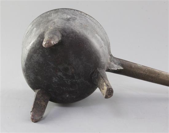 A Charles II skillet, late 17th century, by John Feathers, total length 14.25in. height 6in.